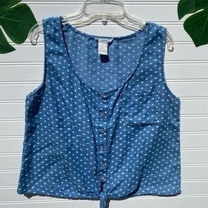 Sunny 74 Heart Print Chambray Ties Tank